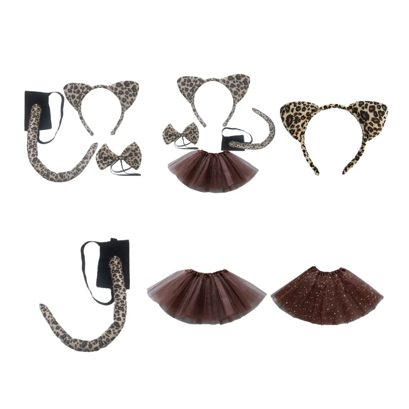 

Animal Cosplay Costumes Leopard Cat-Ears Headband Tutu Tail Halloween Party Prop