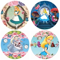 Alice In Wonderland Round Backdrop Child's Birthday Party Photo Background Photography Studio Prop Elastic Photocall Covers