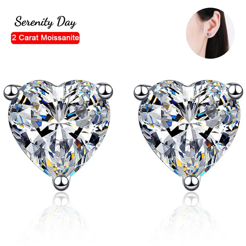 

Serenity Day Three Claw D Color 8mm 2 Carat Heart Cutting Moissanite Earring For Women S925 Silver Plated Pt950 Stud Ear Jewelry