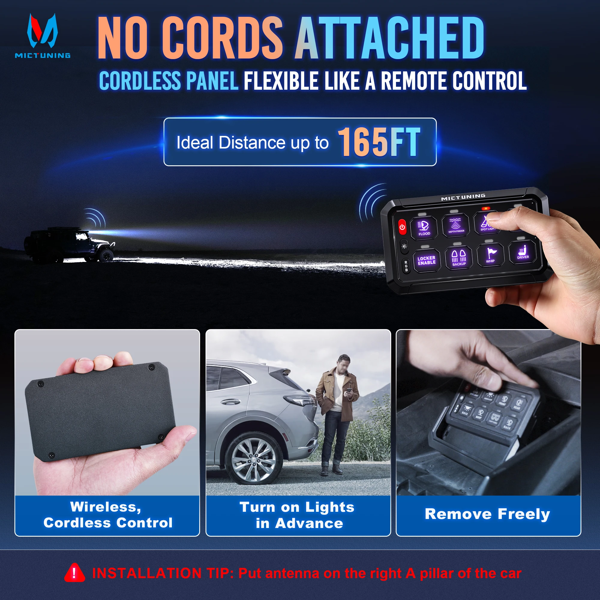 Панель переключателя MICTUNING RGB 8 каналов 12 В 24 беспроводная регулируемая яркость