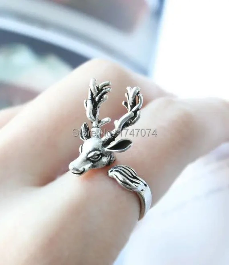 Регулируемое кольцо в стиле ретро с головой оленя Sika