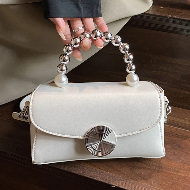 

Сумка кросс-боди Женская с ручками, простая маленькая квадратная сумочка на плечо из искусственной кожи, клатч, кошелек с бусинами