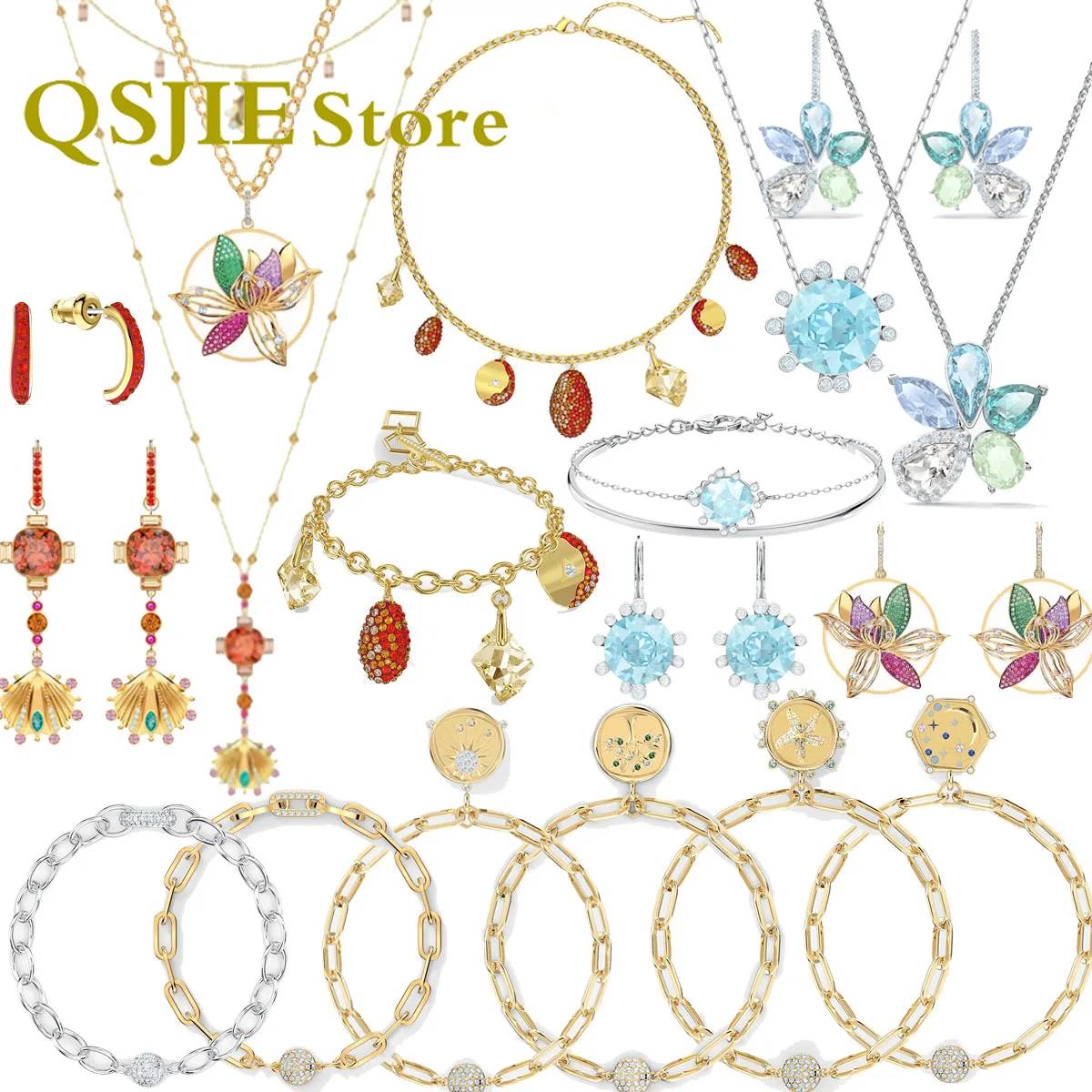 

Swa 2022 Hot Sale Fine Jewelry Sets Charms Austrian Crystal Water Drop Flower Necklace Earring Bracelet Romantic Gift for Woman