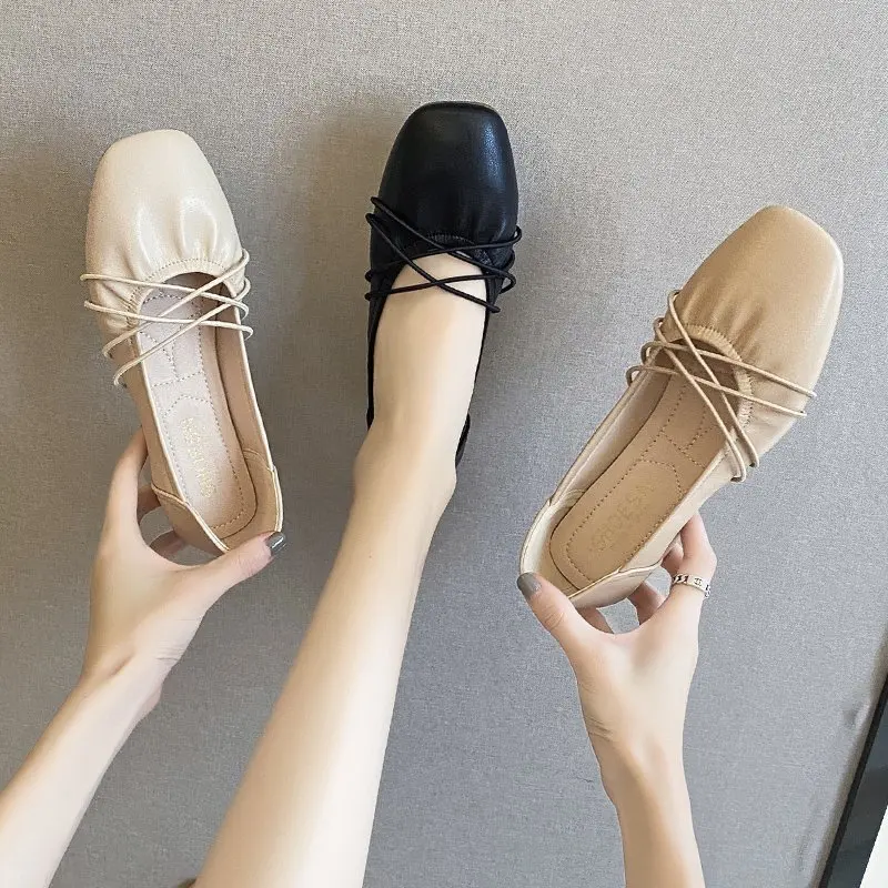 

Женские Кожаные сникерсы на плоской подошве, Повседневные Удобные Кожаные балетки с двойной пряжкой и квадратным носком, весна-осень 2022