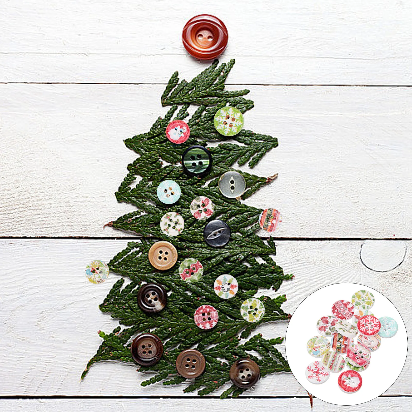 100 шт. рождественские декоративные пуговицы с принтом белая снежинка зеленое