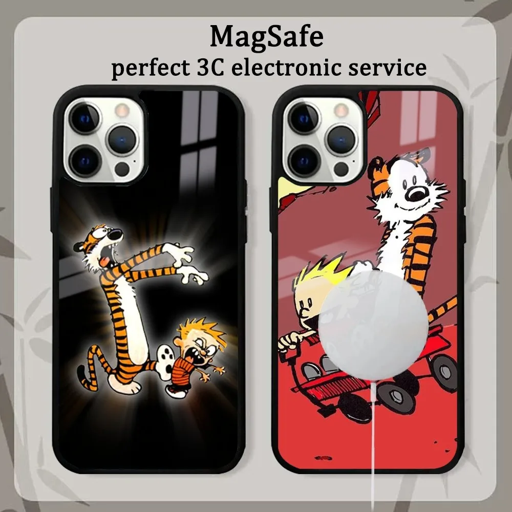 Чехол для телефона с рисунком C-Calvin и H-Hobbes iPhone 16 15 14 13 12 11 Pro Max Plus Mini Magsafe Mirror