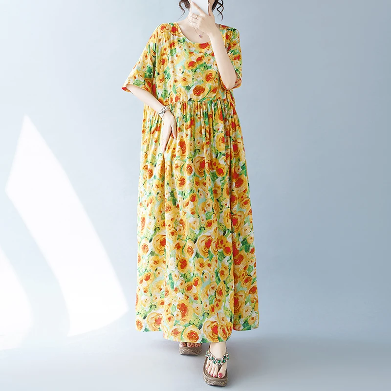 Простое модное богемное длинное платье новое летнее хлопковое большого размера
