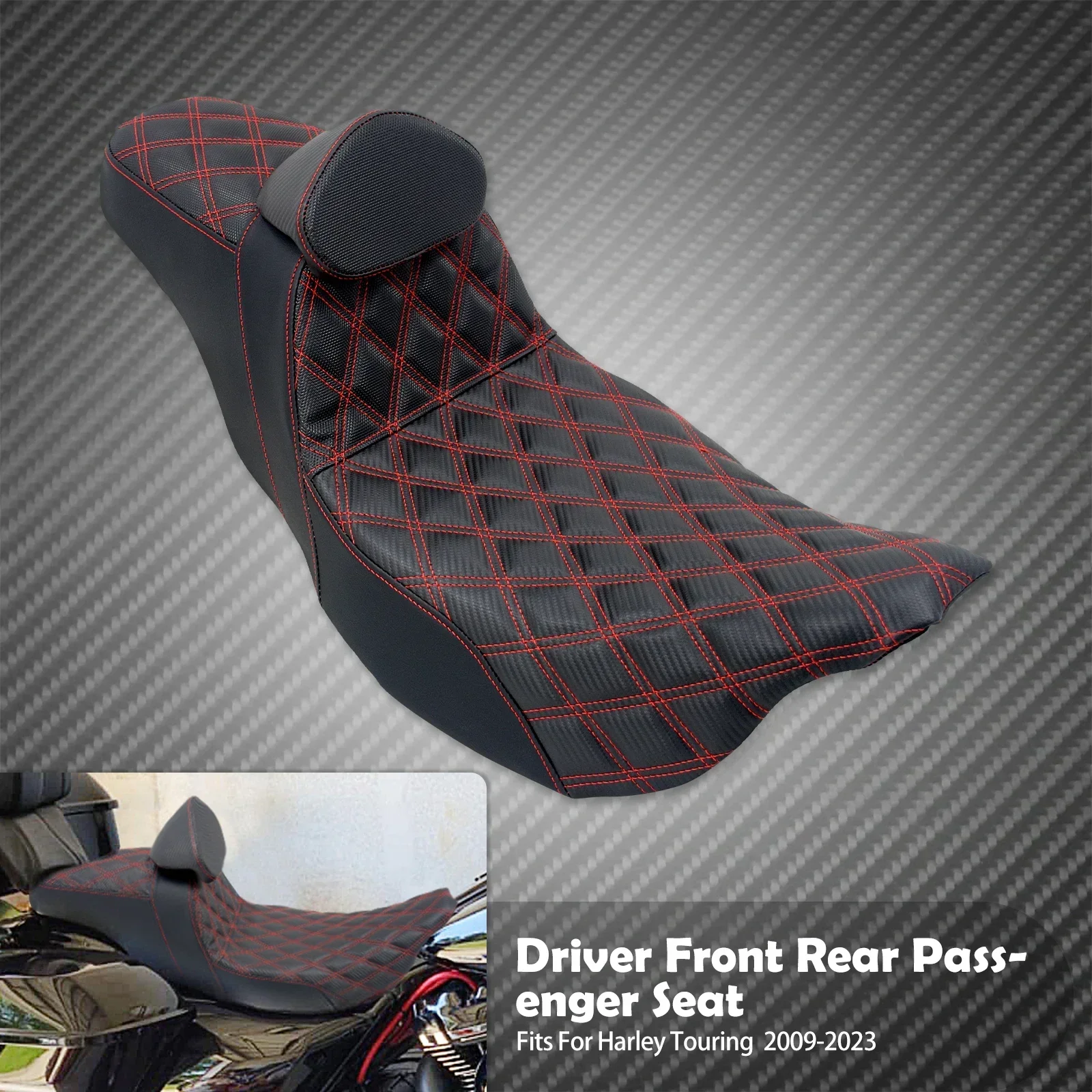 

Два сиденья водителя и пассажира мотоцикла с подушками спинки для Harley Touring Road King Street Electra Glide 2009-Up