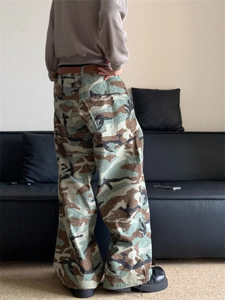 Женские тонкие брюки унисекс в стиле ретро с камуфляжным узором крутые уличные