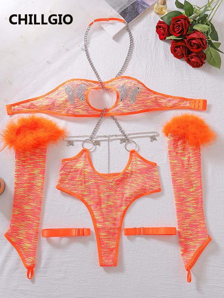 CHILLGIO женские блестящие боди с бриллиантовой цепочкой полые цельные