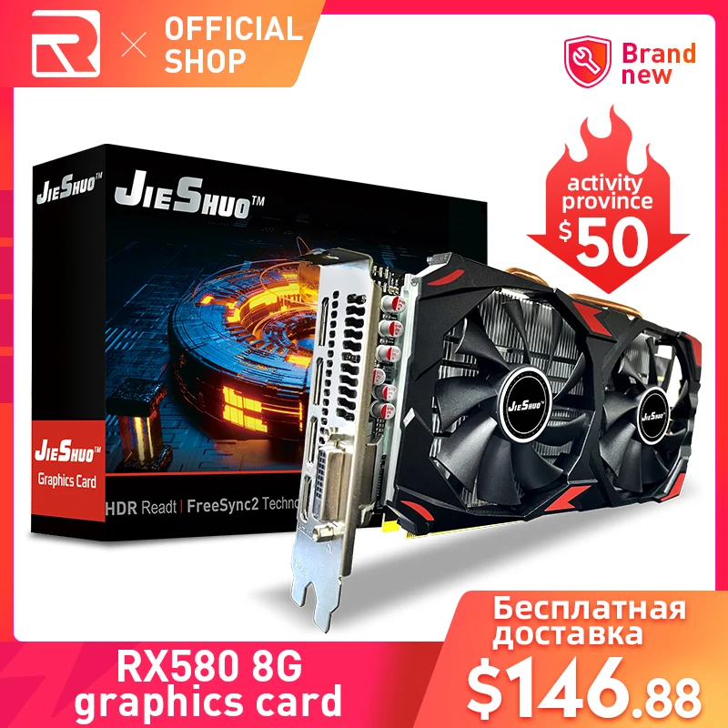 100% новая видеокарта RX 580 8 Гб AMD Radeon 256Bit 2048SP GDDR5 GPU RX580 8G графические - Цена: 9858.09