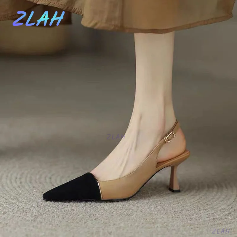 

New Summer Pointed Toe Sandals Zlah Women's Stiletto Heel Fashion Women's Shoes Mules Women's Sandals