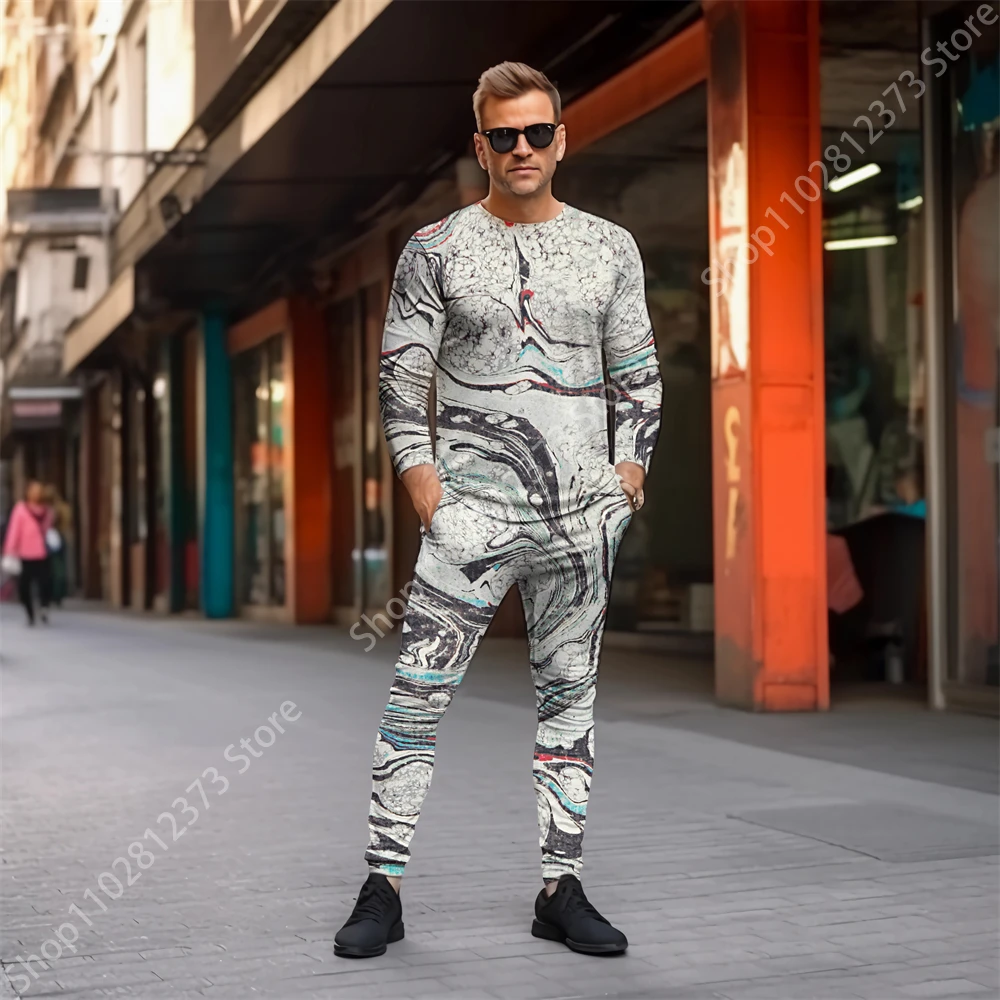 2023 Tracksuit Men Long Sleeve T-shirts Two Piece Set Men Fashion 3D Oil Painting Style Printing Casual Street Clothes For Men