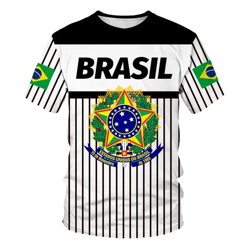 

New Men's T-Shirt Brazil National Emblem Print Tough Guy Casual Clothing Oversized Hot Sale O Neck Comfortable Short Sleeves