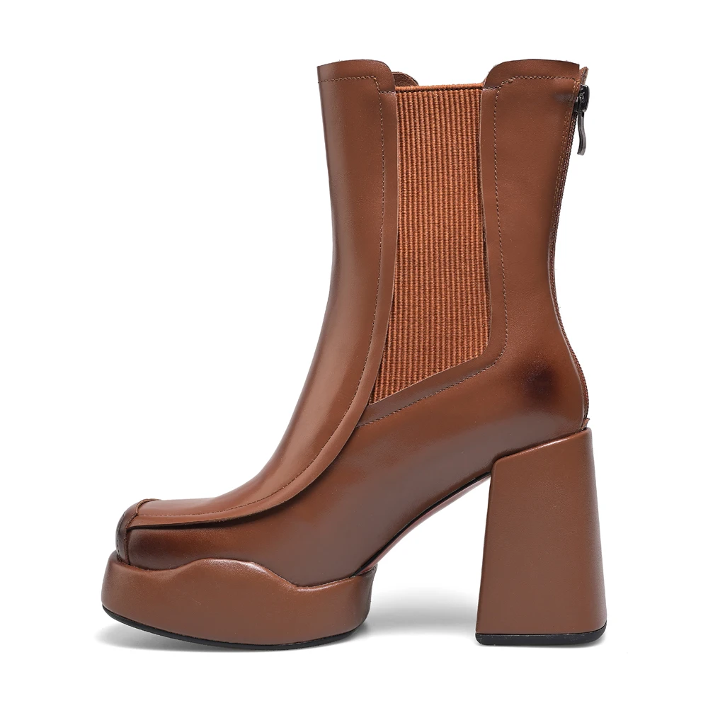 

2023 Новинка;весна осень зима;женские полусапоги из натуральной кожи ;зимняя обувь женская на платформе;кожаные берцы ботинки на высокосм каблуке;челси сапоги на танкетке ;ботильоны;коричневые чёрные 33-39