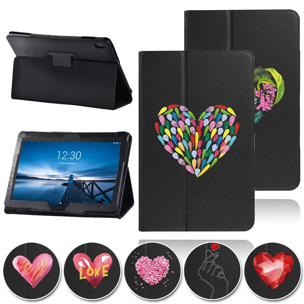 

Tablet Capa Case for Lenovo Tab E10 TB-X104F 10.1 Rear Support PU Water Proof Leather Loyal Love Print Folding Protective Cover