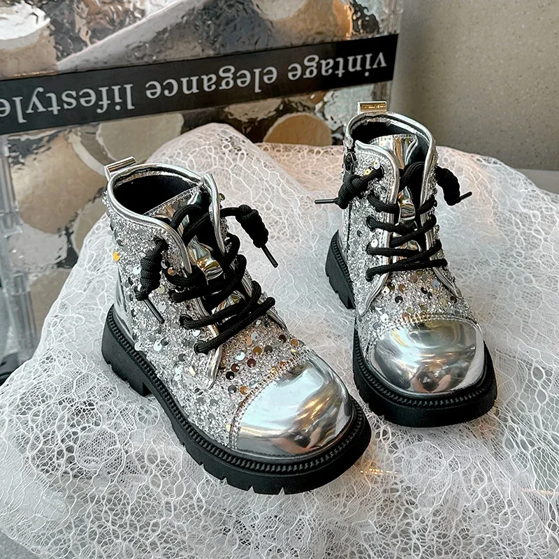 Женские ботинки с блестками зимние Нескользящие водонепроницаемые из