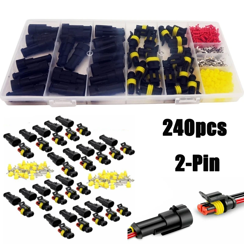 

240pcs 20 Sets 2 Pin Way AMP Super Seal Waterproof Electrical Wire Connector Plug Terminals for Car Waterproof Connector