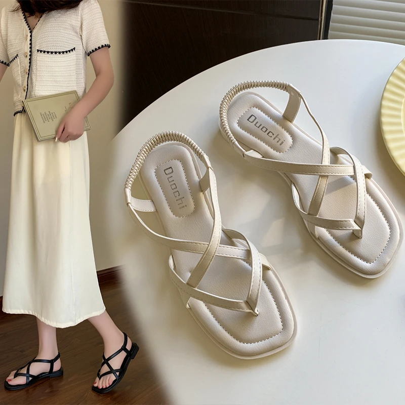 

New Summer Elastic Flat Shoes Women Gladiator Beach Sandals Slip On Ladies Soft Sole Flip Flops Slides Non-slip Sandalias Mujer
