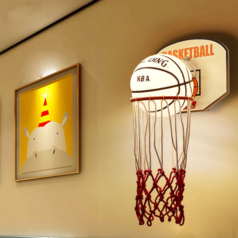 Children Wall Light Basketball LED Wall Lamp Creative Modern Lamp Boy‘S Bedroom Bedside Lamp Study Room Iron/Glass Wall Lamps