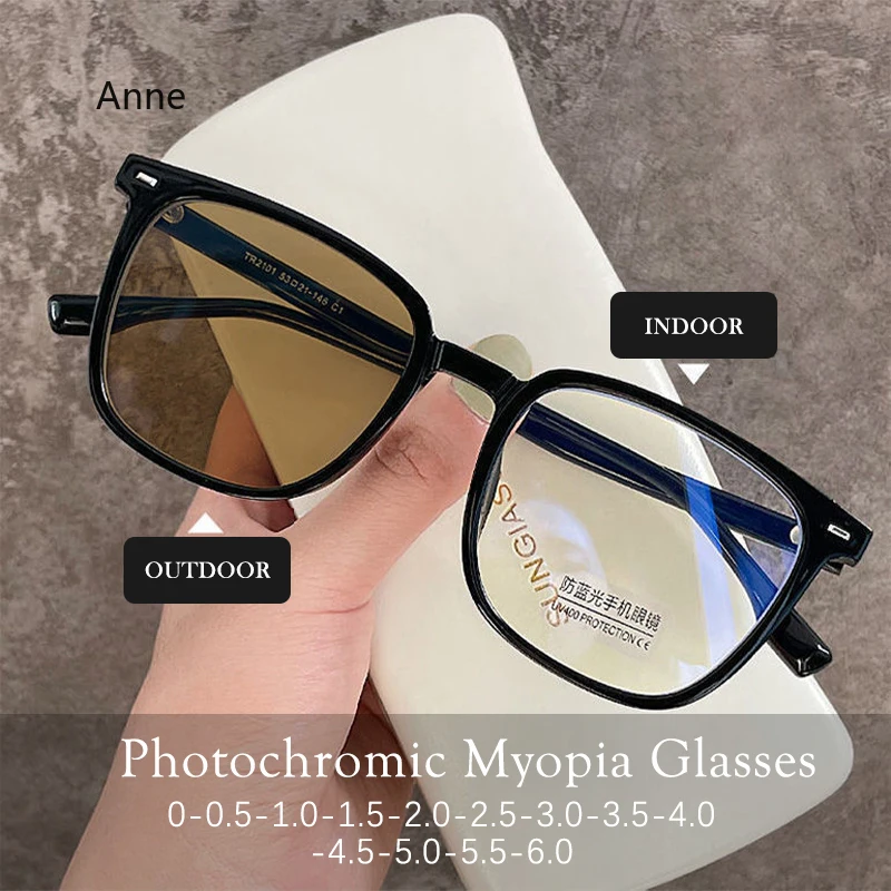 

Фотохромные очки для близорукости квадратные уличные солнцезащитные очки UV400 классические с близорукостью минус диоптрии очки для женщин и мужчин gafas