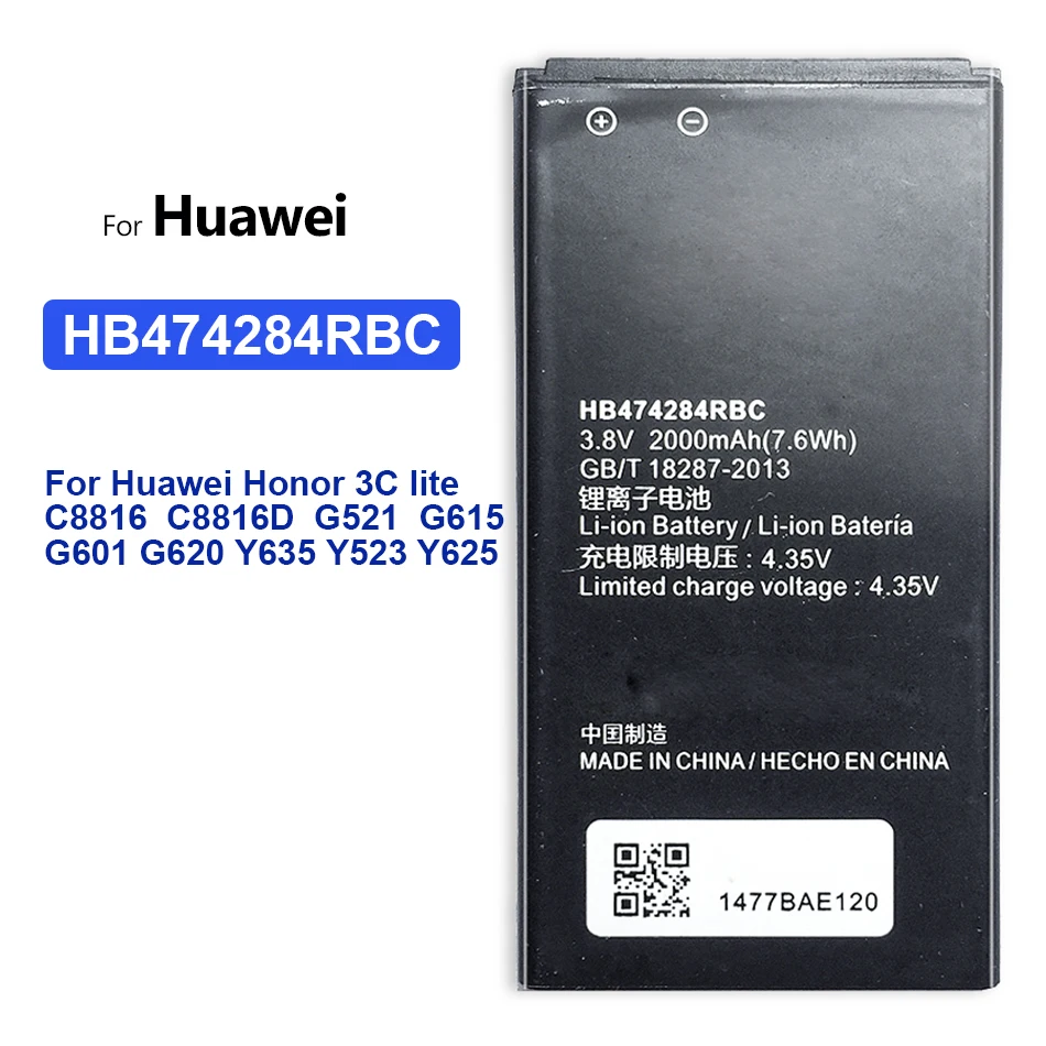 

Аккумулятор HB474284RBC для Huawei C8816, Y550, Y560, Y625, Y635, G521, G620, Y5, Honor 3c lite, Honor3C lite, Honor3clite