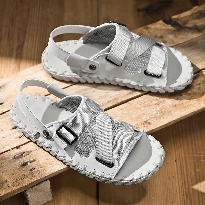 Сандалии мужские летние повседневные уличные туристические дышащие кожаные