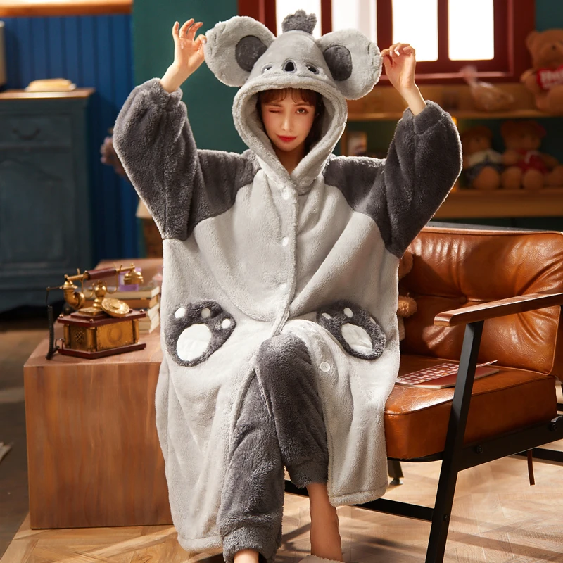 Plus Size Women Sleepwear Keep Warm Medium Style Intensification Pyjamas Winter Pajamas Plush Nightgown Hooded Set Loose Version