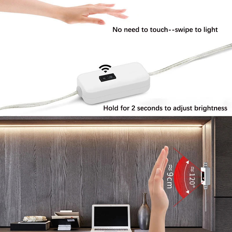 LED Motion Sensor Light with USB Plug-in Backlight DC 5V Smart Hand Sweep Sensor Lamps Waterproof Cabinet Wardrobe Under The Bed
