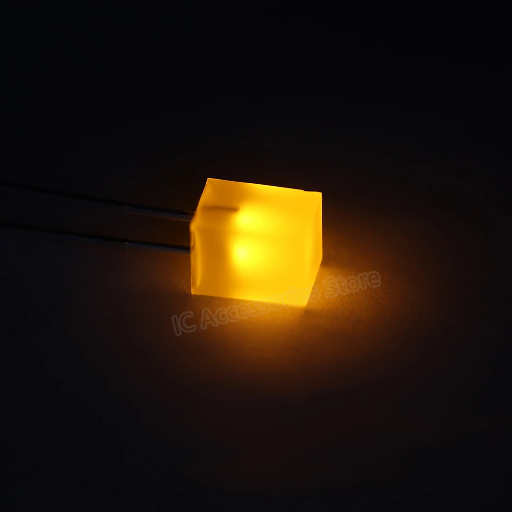 

100pcs Yellow lights square LED 5X5X7 LED 5*5*7 lamp super bright square without edge long Pin