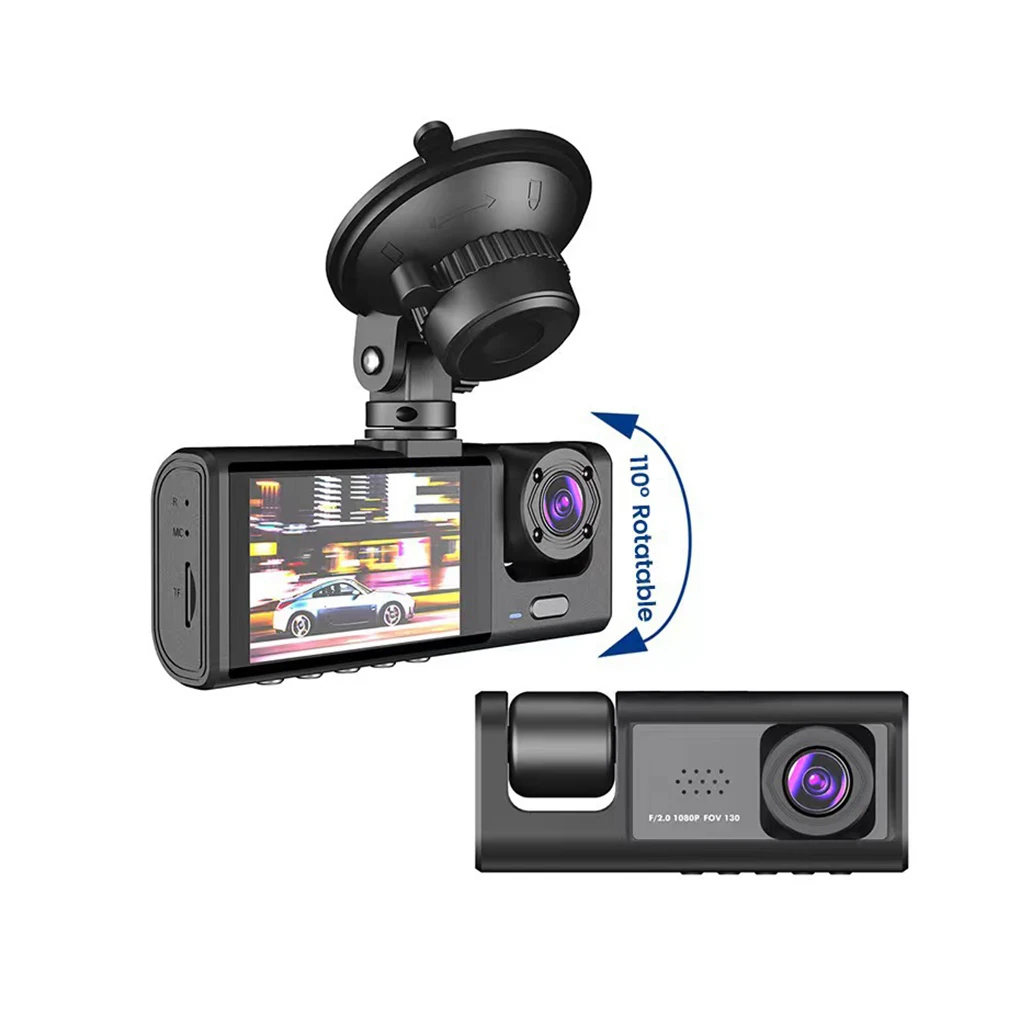 

Auto 3 Lenses Dash Cam Loop Recording Memory Card Battery Powered Camera