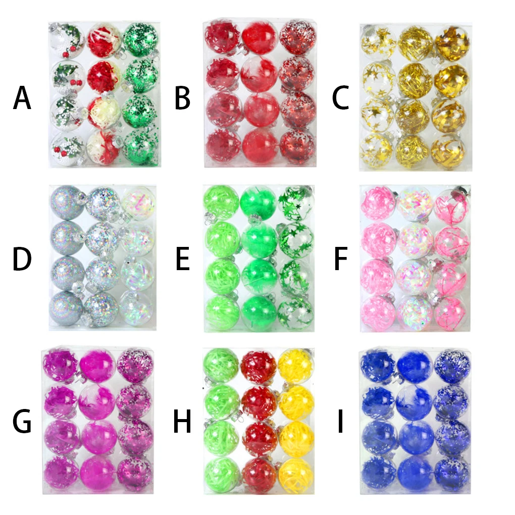 

Pack of 12 Christmas Balls Xmas Decoration Plastic Background Photography Ornaments Pendants Household Red Green Gold