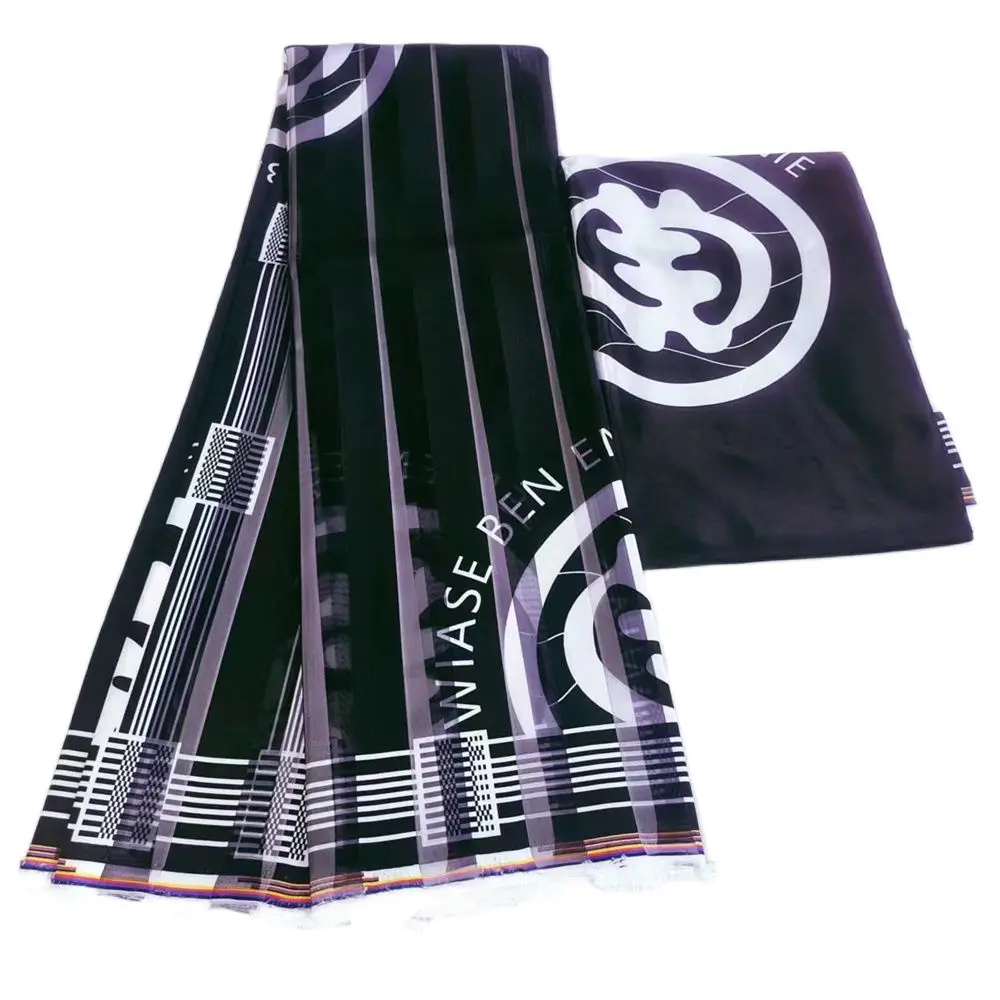

African Silk Wax Fabric,White And Black , Organza Ribbon Silk ,Satin Fabrics, 3+3 Yards