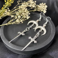 gothic silver color crescent moon and dagger earrings alternative goth earringspunk alt earringssword earrings gifts for her
