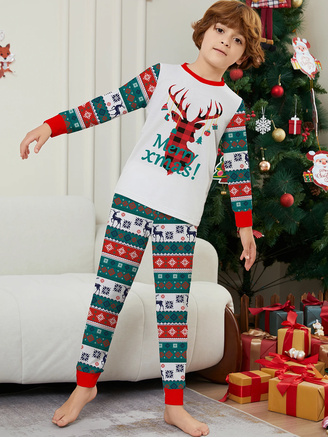 Новые костюмы одинаковые рождественские пижамы с мультяшным принтом для мамы