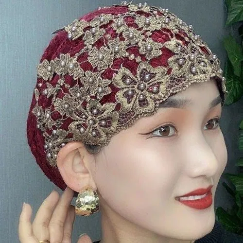 Breathable Lace Beading Turban Hat Muslim Women Headscarf Bonnet Ready to Wear Inner Hijabs Summer Female Headwrap Cap