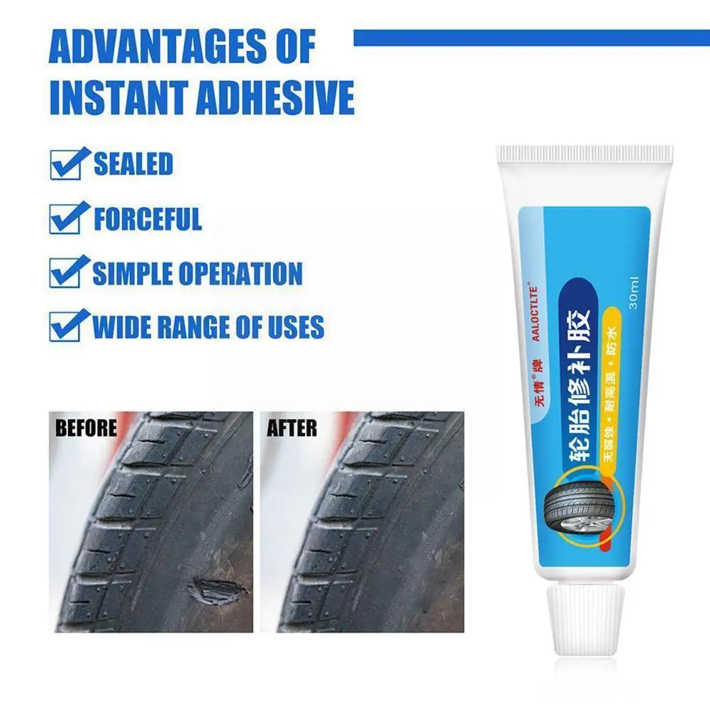 

30ml Tire Repair Adhesive Automobile Tire Repair Side Rubber Car Tire Super Glue Cream Adhesive Repair Injury Filling Hard G9a6