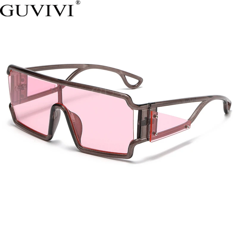 

Retro One Piece Punk Square Candy Color Sunglasses Women Fashion Unique Hollow Wide Legs Eyewear Brand Designer Men Sun Glasses