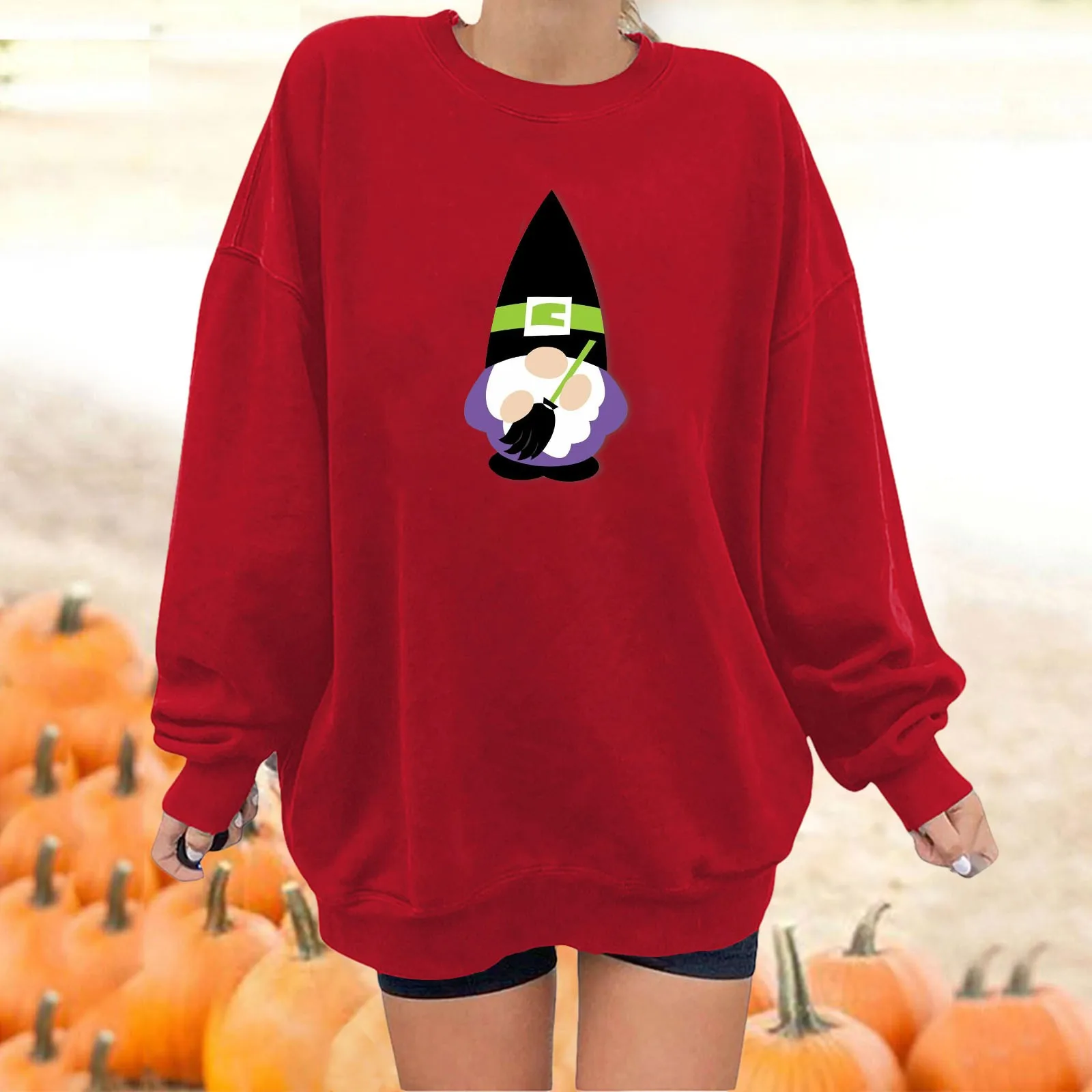 

Lightweight Womens Sweatshirt Women's Halloween Pullovers Fun Graphic Print Round Neck Long Sleeve Sweatshirt Long Tee