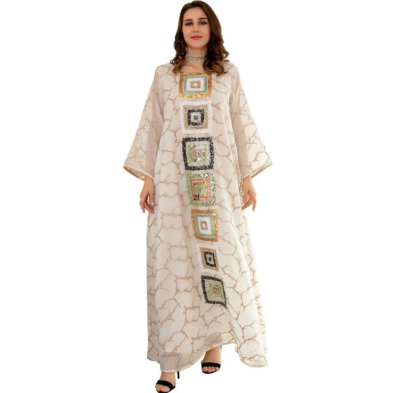 

Dubai Abaya Women Jalabiya Muslim Dress Beads Emboridery Mesh Moroccan Kaftan Arab Evening Party Arabian Islam Clothing Ramadan