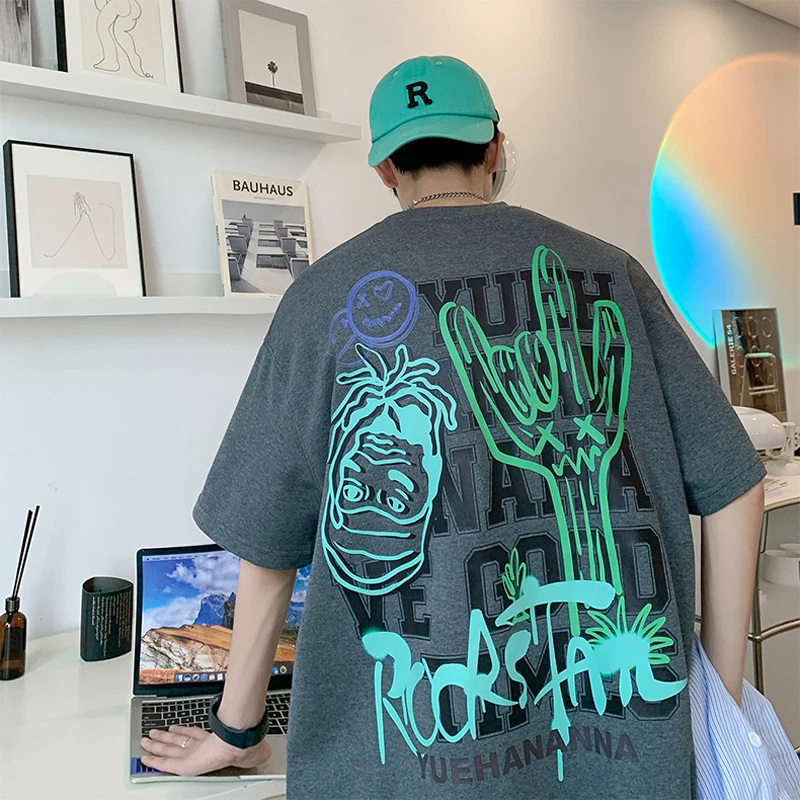 

Letter Print T Shirts Men Summer Fashion Trends Oversized Streetwear Tops Teenage Loose Short Sleeve Cotton Tees Casual Clothing