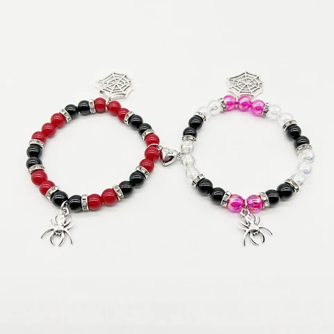 1 пара дизайнерских браслетов в стиле Хэллоуин паук Парные браслеты для женщин мужчин романтическое сердце Магнитные подходящие браслеты вечерние ювелирные изделия