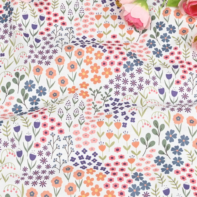 

Half Yard 100% Cotton Fabric With Pastoral Wind Little Flower Print Handmade DIY Patchwork Bag Garment Dress Cloth CR-1640