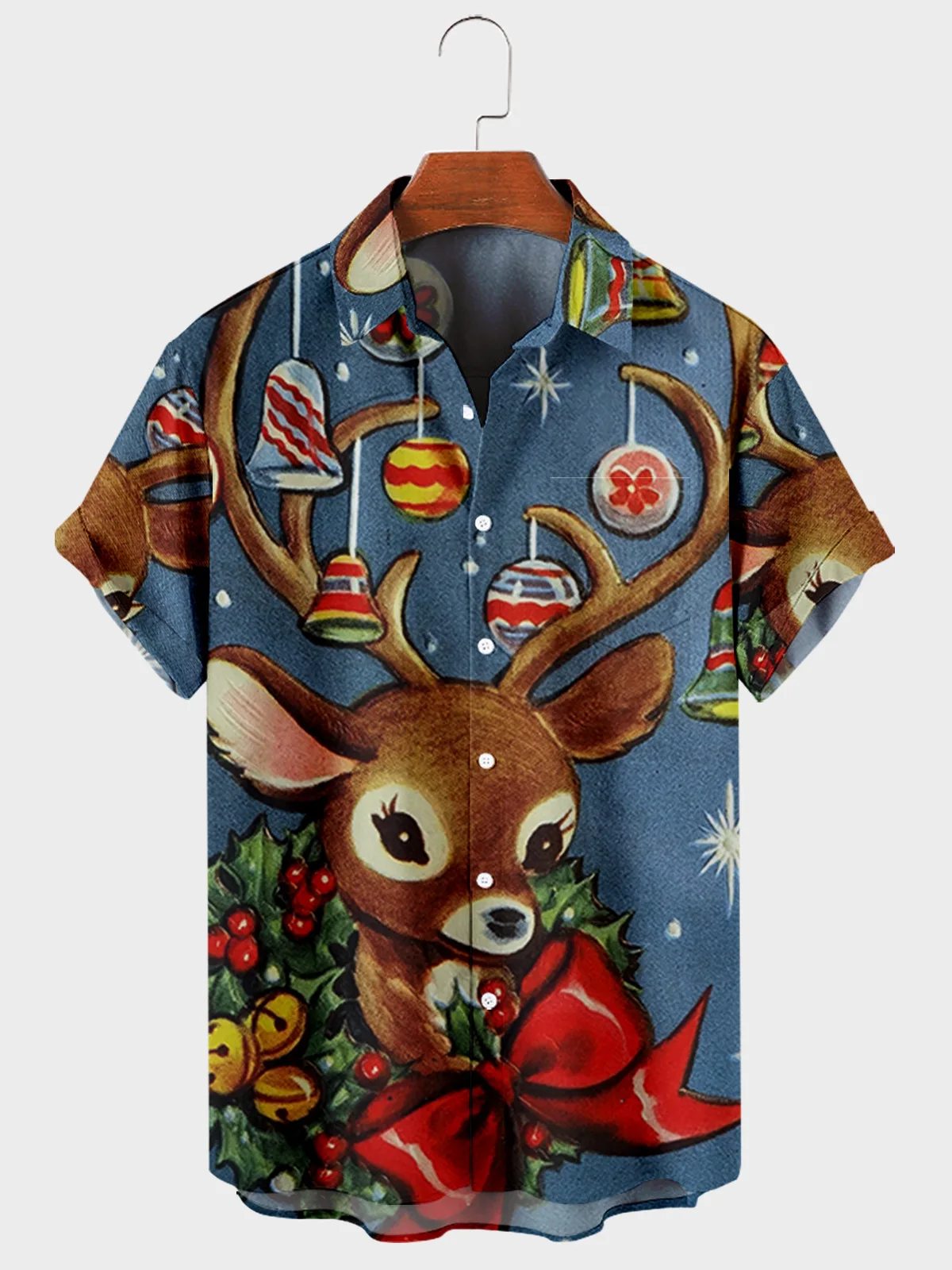 

2022 New Cross Christmas Deer Elements 3D Digital Printing Trend Loose Short Sleeve Shirt Men's Top22