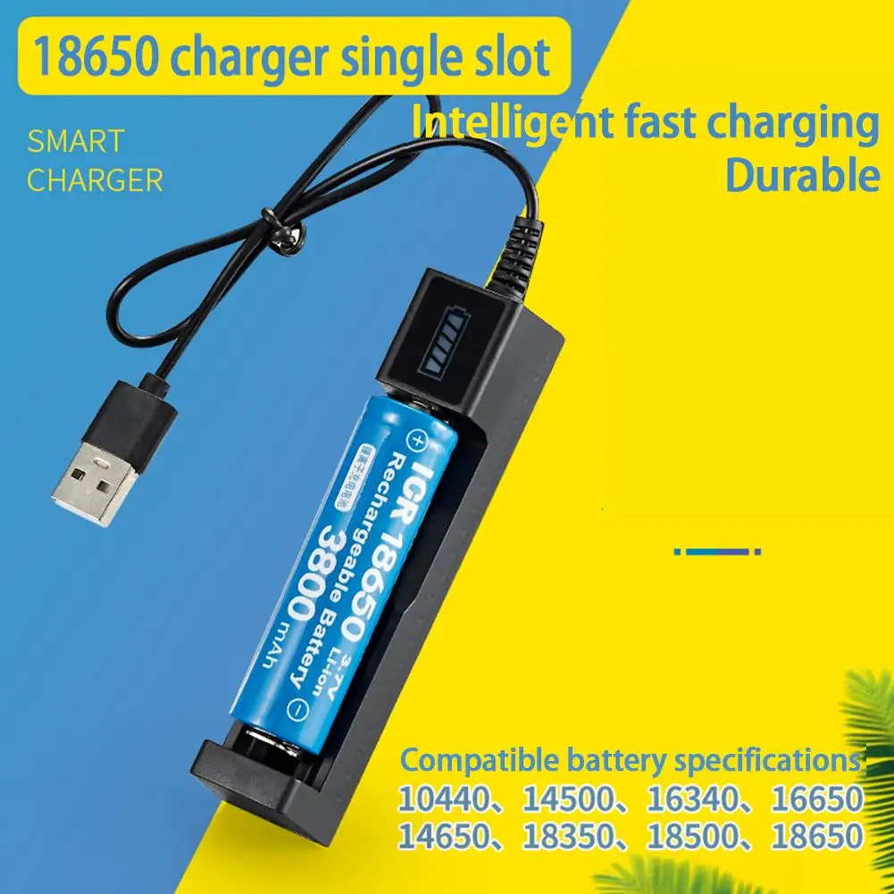 

18650 Lithium Usb Smart Single Slot Charger With Indicator Light Small Fan Flashlight Battery Charging Adapter Intelligent Chip