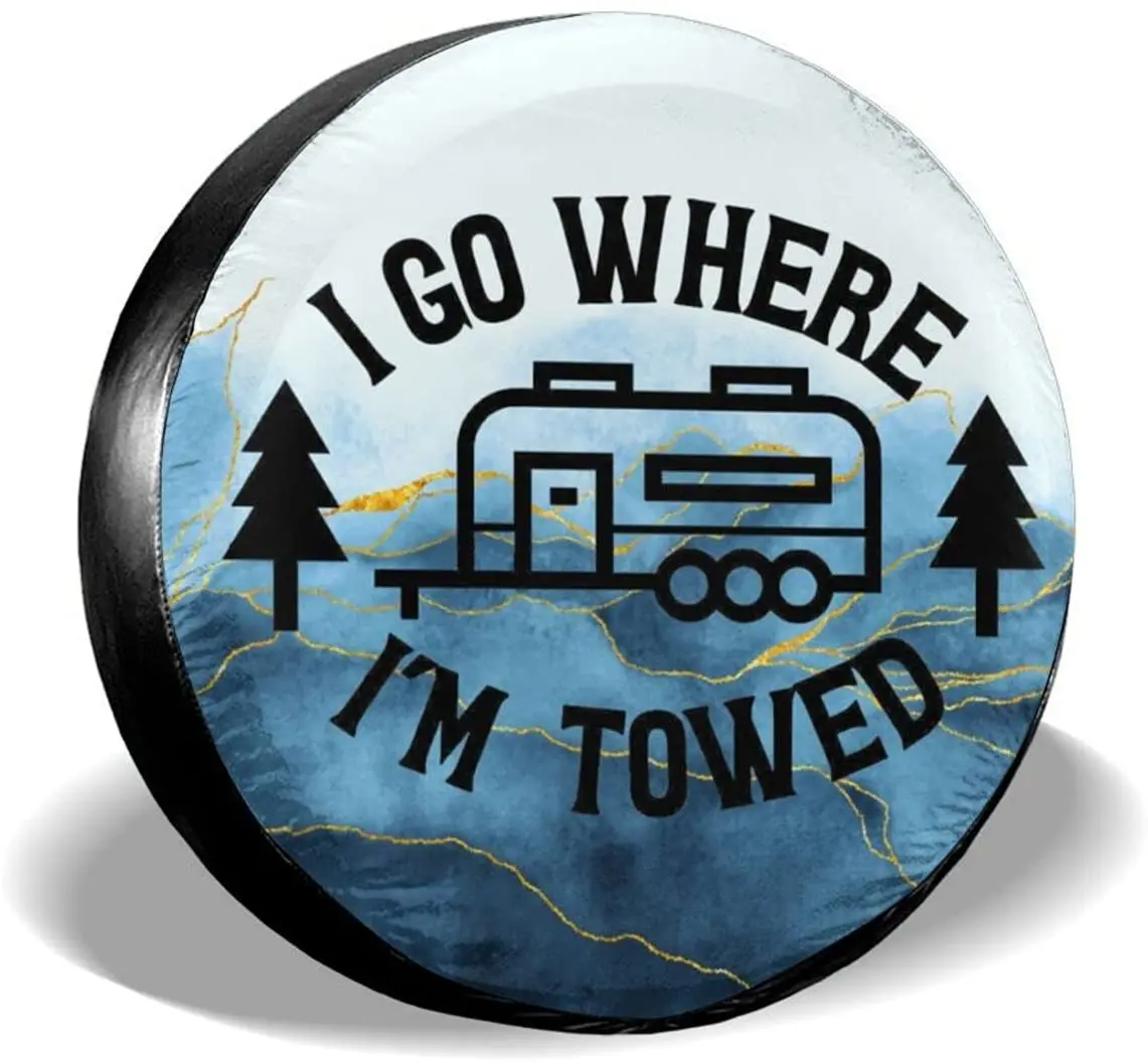 

Siski Happy Camper I Go Where I'm Towed Spare Tire Cover Wheel Protectors Weatherproof Universal for Trailer Rv SUV Truck Camper