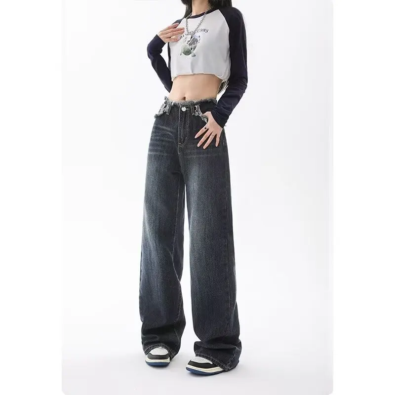 Женские брюки Широкие джинсы с высокой талией мешковатые широкие Прямые Тяжелые