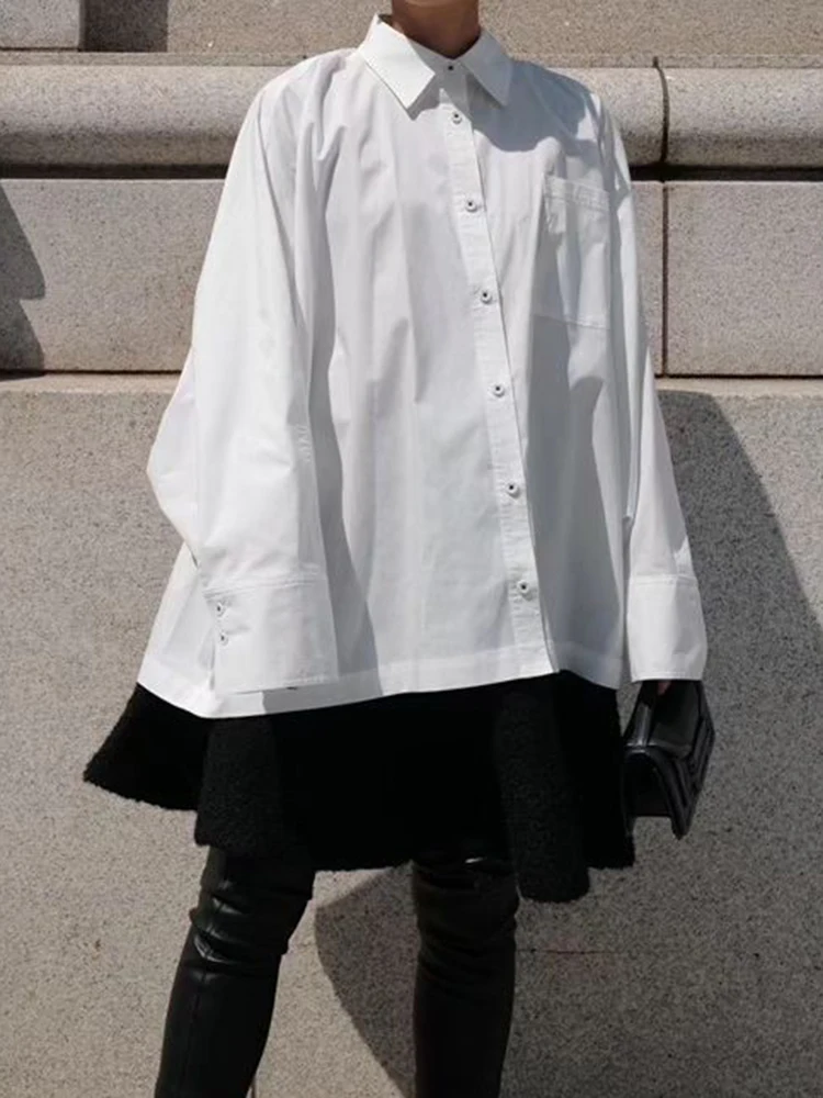 Женская рубашка с отложным воротником DEAT свободная повседневная хлопковая