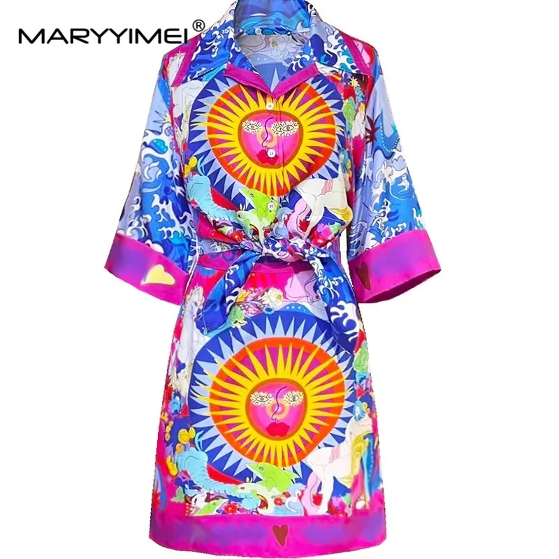 Модный летний женский костюм MARYYIMEI шелковая свободная короткая рубашка с