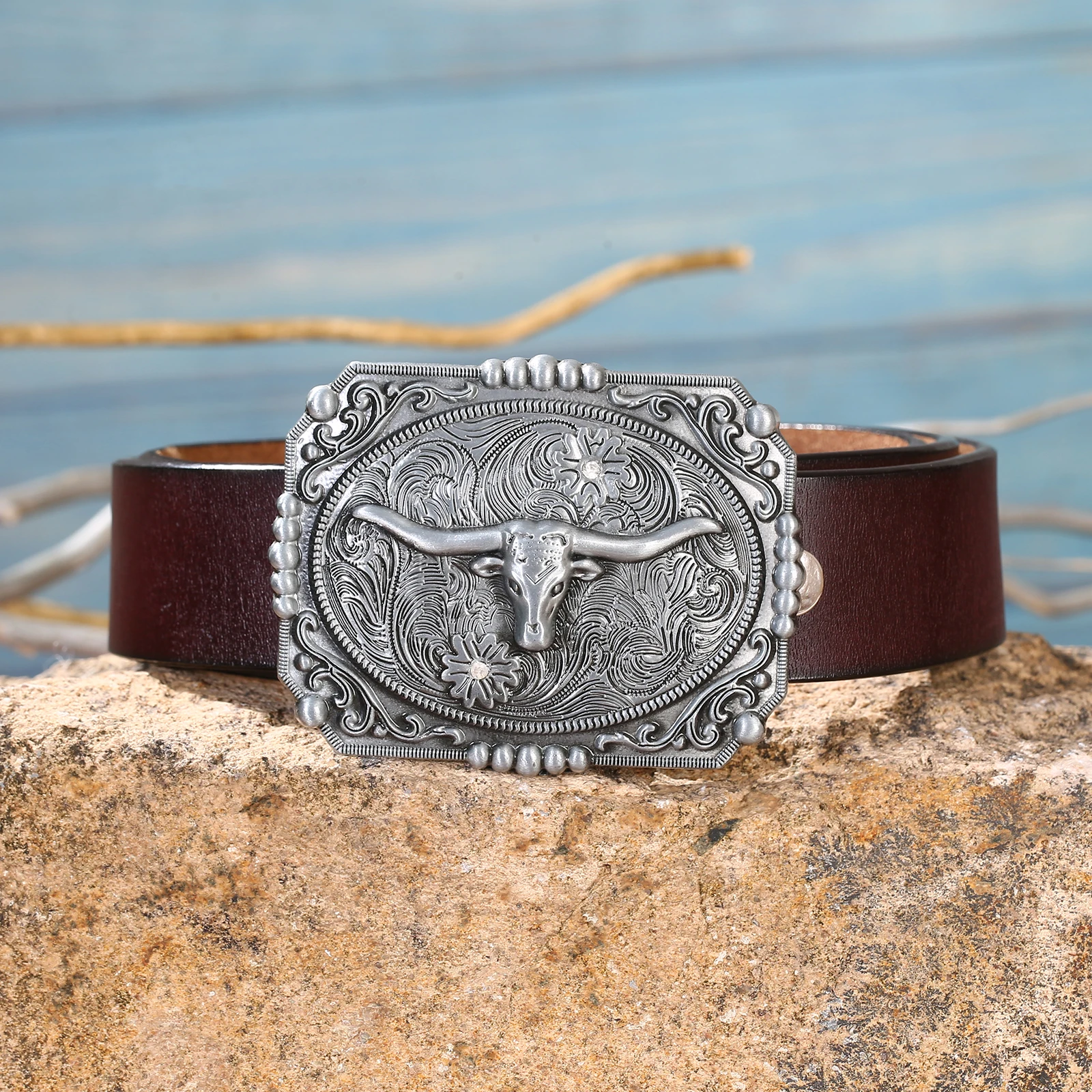 Western denim zinc alloy animal style cowhead flying eagle belt buckle paired with non installation leather belt
